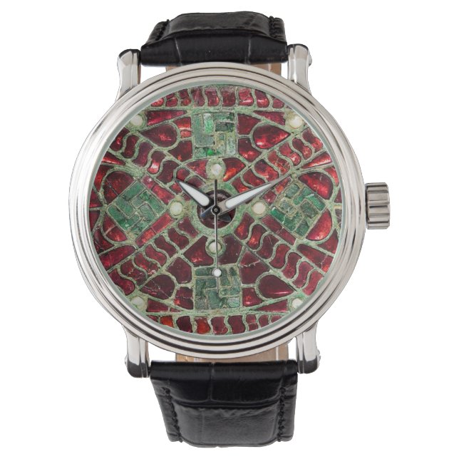 MONTRE BRONZE VISIGOTHIQUE, MÈRE VERTE ROUGE DES PERLES (devant)