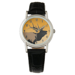 Montre Brouillonnant Bull Elk au coucher du soleil Art or