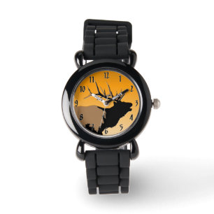 Montre Brouillonnant Bull Elk au coucher du soleil Art or
