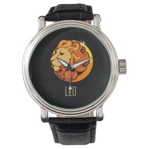 Montre Brown et or signe de zodiaque Leo noir