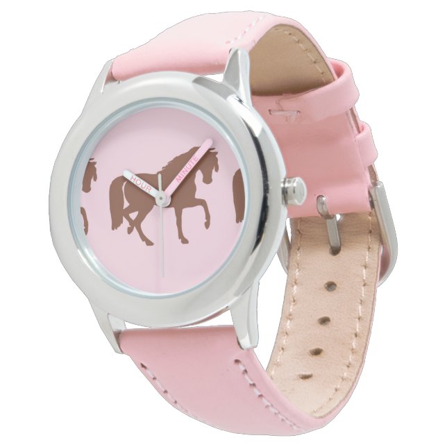 Montre Brown silhouette de cheval sur rose (Incliné)