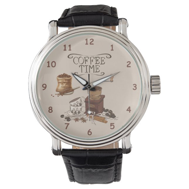 Montre Broyeur à café et sac de fèves de café (devant)
