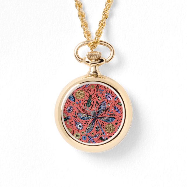 Montre Bugs de Doodle sur corail rouge (Recto)