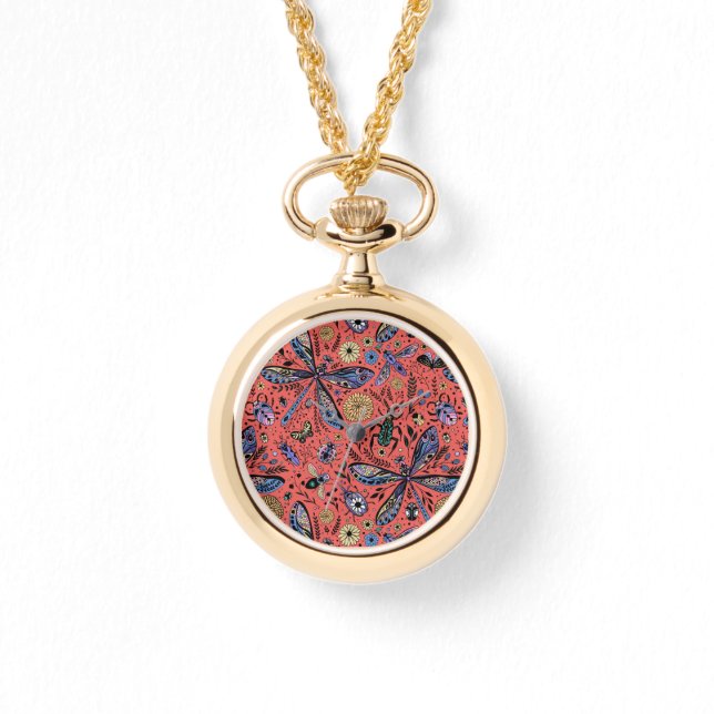 Montre Bugs de Doodle sur corail rouge (Recto)