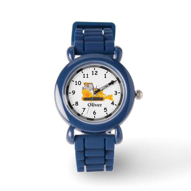 Montre Bulldozer Jaune et Noir Machinerie Lourde Enfants (Recto)