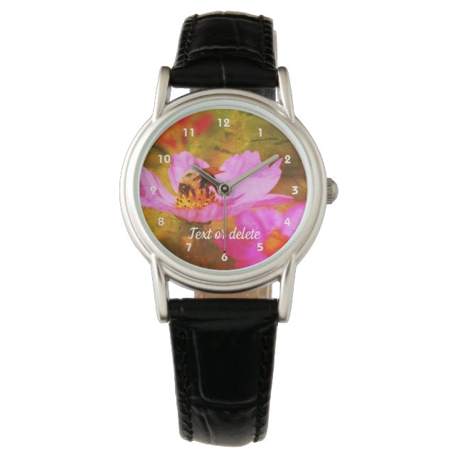 Montre Bumble Bee On Pink Cosmos Abstrait Personnalisé (devant)