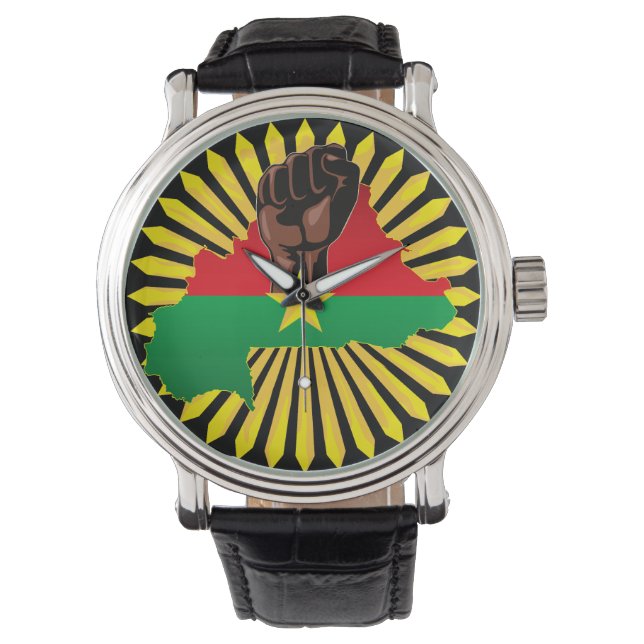 Montre Burkina Faso Carte, drapeau et première révolution (devant)