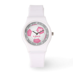 Montre but sportif net détail rose blanc soccer
