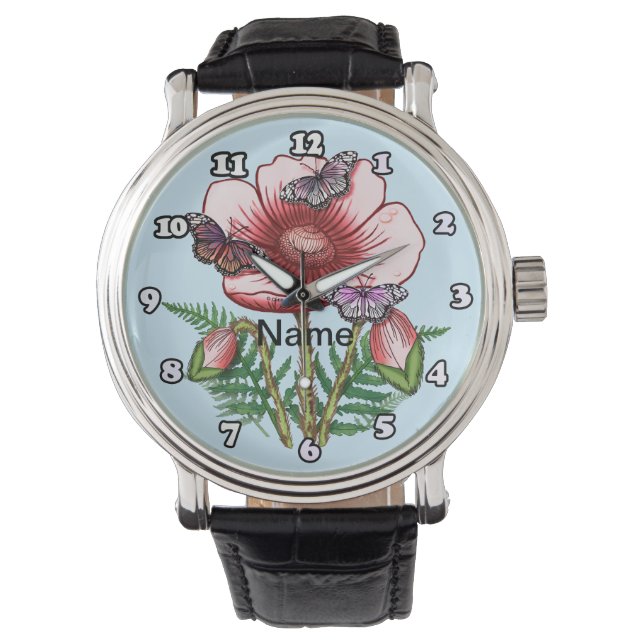 Montre Butterfly Red Poppy  Watch (devant)