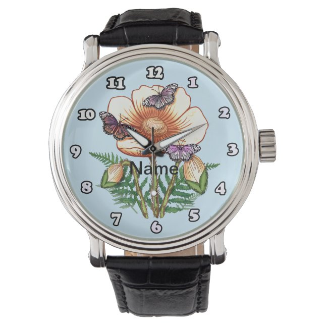 Montre Butterfly yellow Poppy  Watch (devant)