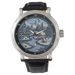 Montre Cabine d'hiver sereine au bord de la rivière gelée