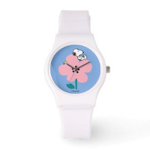 Montre cacahuètes   Snoopy & Woodstock Nap sur Fleur rose