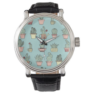 Montre Cactus Colorés En Motif Style Dessiné À La Main