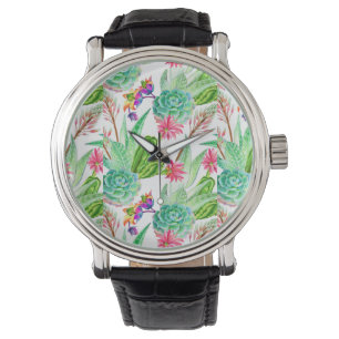 Montre Cactus lumineux d'aquarelle et motif succulent