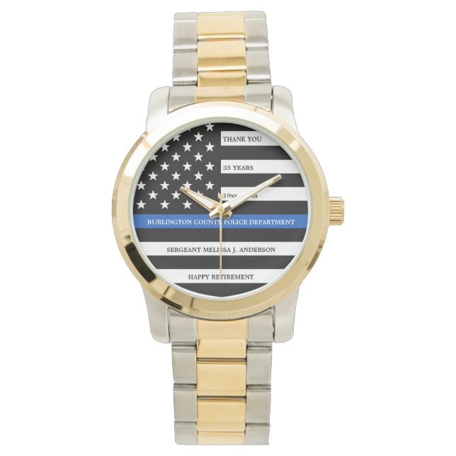 Montre Cadeau de retraite de l'agent de police Ligne bleu (devant)