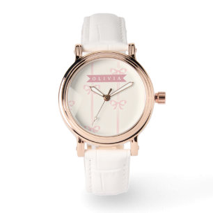 Montre Cadeau Nom Arc Rose Personnalisé Élégant Coquet