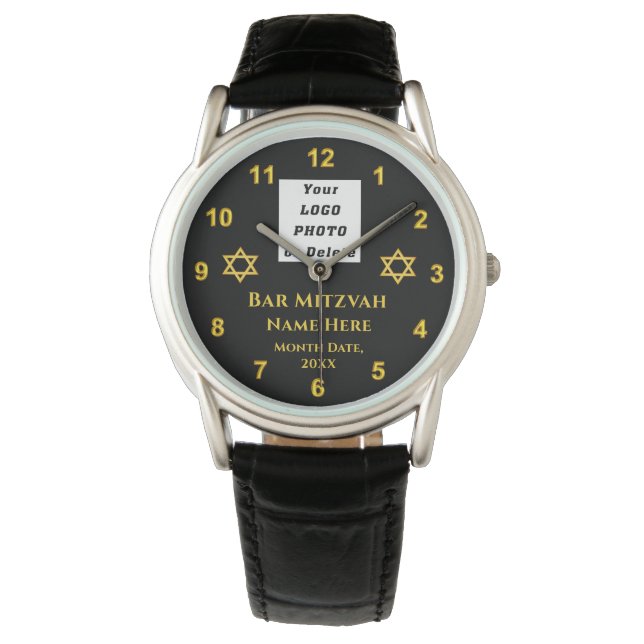 Montre Cadeaux Bar Mitzvah pour garçons, personnalisable (devant)