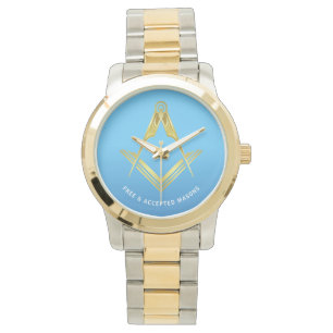Montre Cadeaux Freemason   Masonic or argent bleu clair