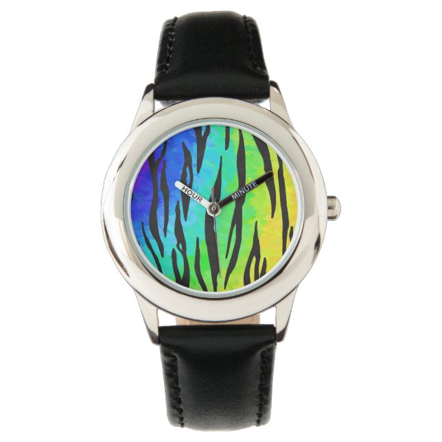 Montre Cadeaux Tiger noir et arc-en-ciel (devant)