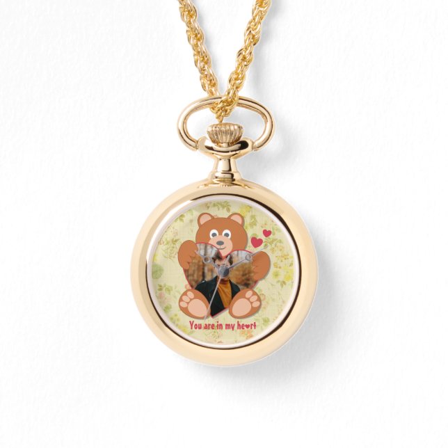 Montre Cadre photo moderne mignon jaune Teddy Ours Coeur (Recto)