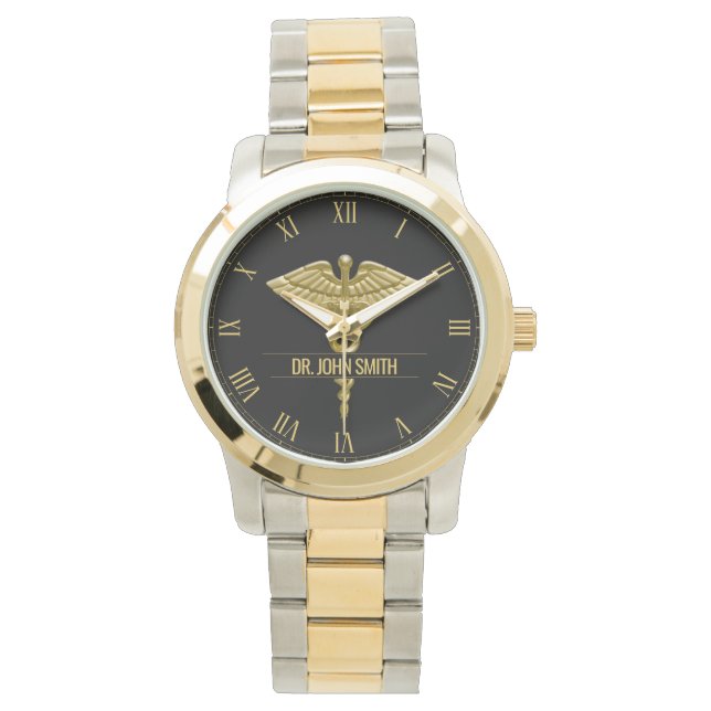 Montre Caducée d'or Médicale Professionnel Précieux Nom W (devant)