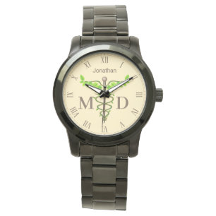 Montre Caduceus Green Feuilles Beige Médicale Docteur