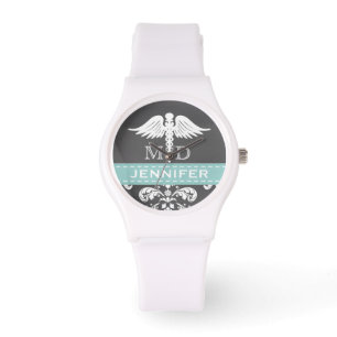 MONTRE CADUCUS DE MÉDECIN PERSONNALISÉ AQUA
