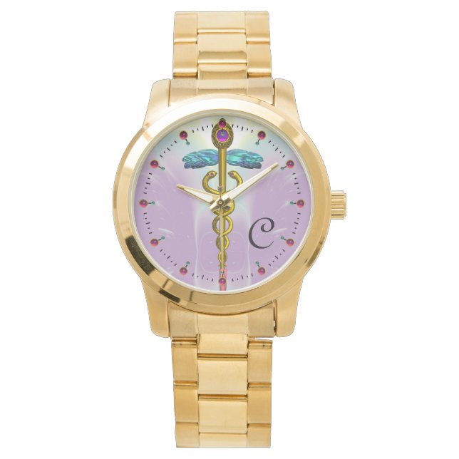 Montre CADUCUS D'OR AVEC NOEUDS CELTIQUES MONOGRAMME Lila (devant)