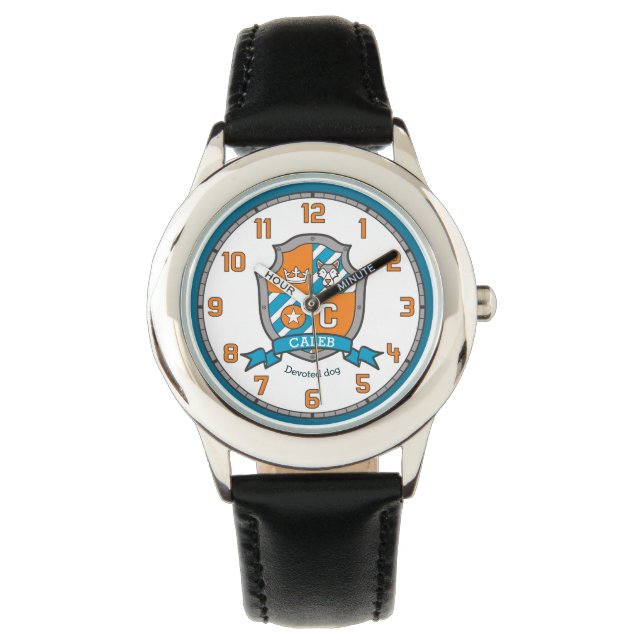 Montre Caleb lettre C nom signifiant crest loup orange (devant)