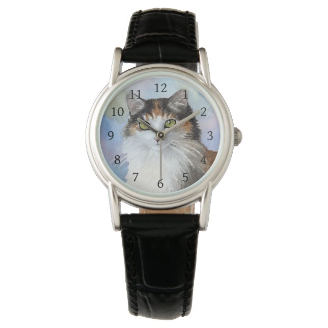 Montre Calico Cat 572 Tortie Tortoise coque bleu (devant)