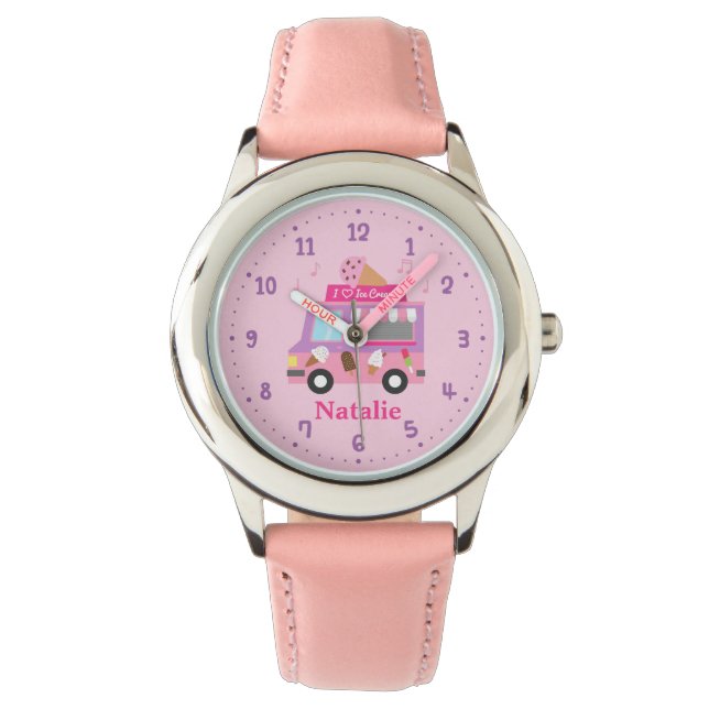 Montre Camion De Crème De Glace Rose Sucrée Pour Filles (devant)