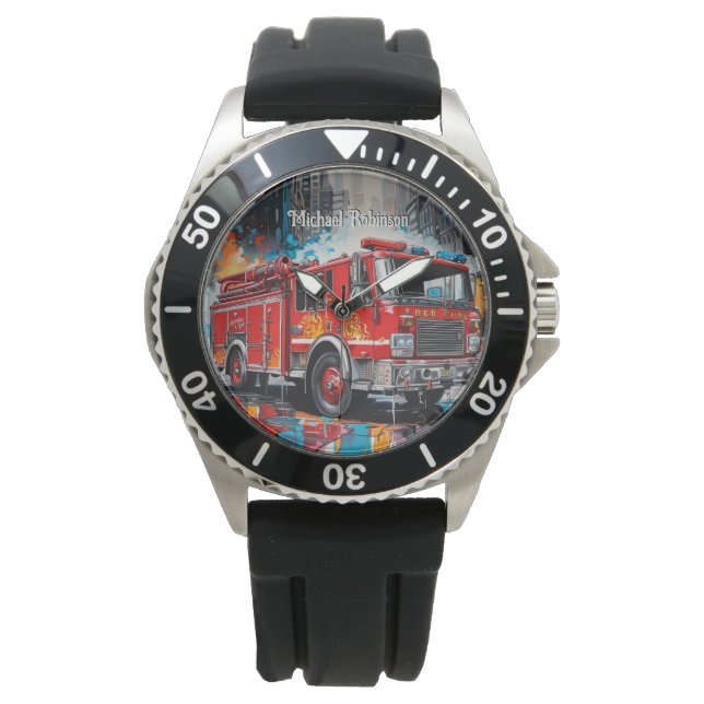 Montre Camion d'incendie Pop Art en ville (devant)
