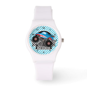 Montre Camion Monster de requin; Drapeau À damiers; Bleu