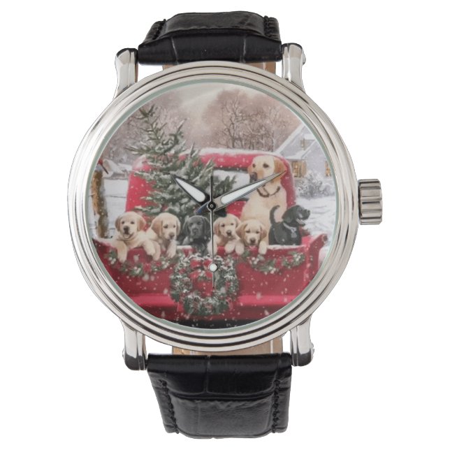 Montre Camion Rouge Rétro De Noël Avec Chiens En Chiens D (devant)