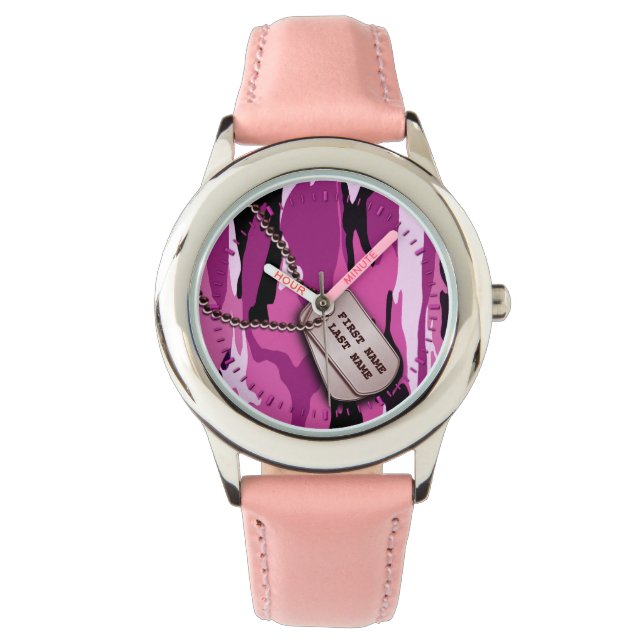 Montre Camo rose avec balises Chien (devant)