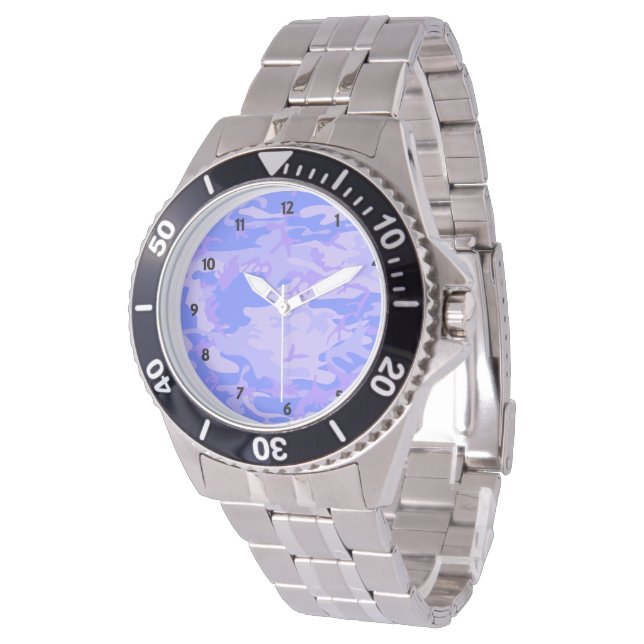 Montre Camouflage Pastel Bleu Motif Abstrait Homme (Incliné)