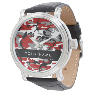 Montre Camouflage Rouge et Gris Personnalisez votre nom