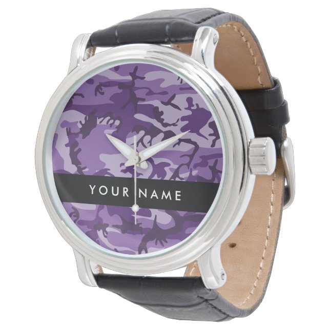 Montre Camouflage Violet Personnalisez Votre nom (Incliné)