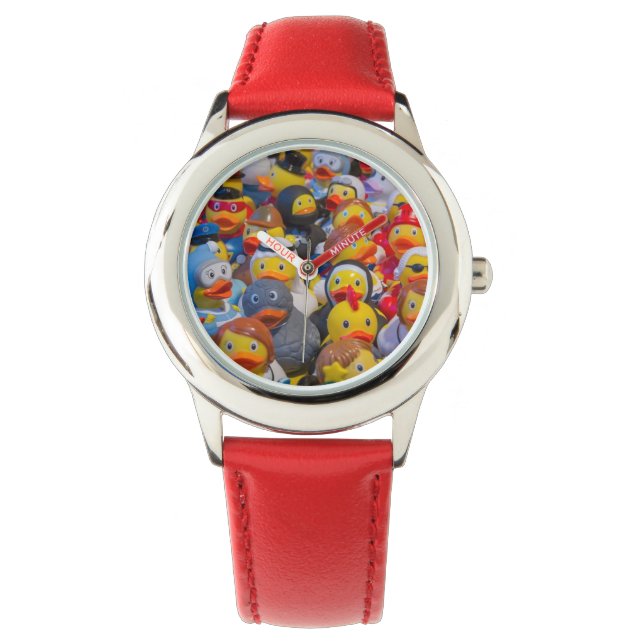 Montre Canards en plastique jaune habillés (devant)