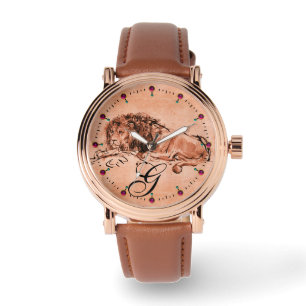 Montre CAPE LION MENANT VERS LE BAS, Antique rouge Brown 