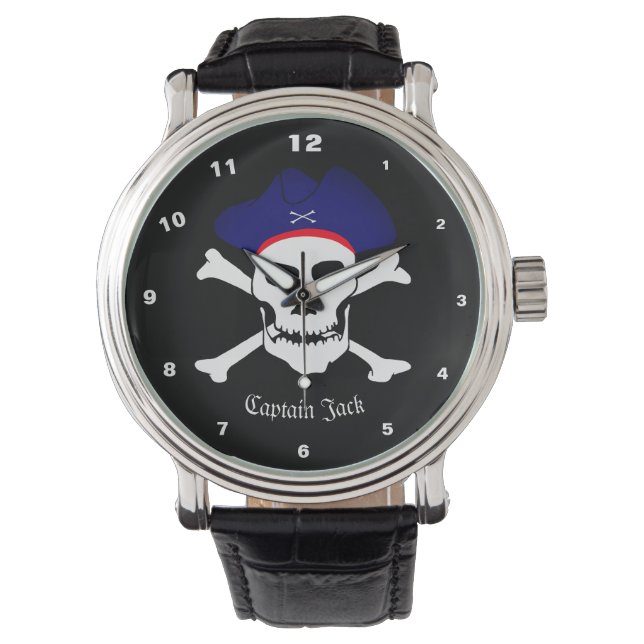 Montre Capitaine Jack Watch, Drapeau Pirates, Crâne /Bate (devant)