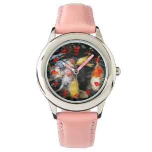 Montre Caractère numérique chinois Koi Fish (police rouge