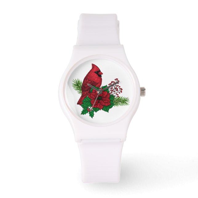Montre Cardinaux rouges sur décoration de Noël (Recto)
