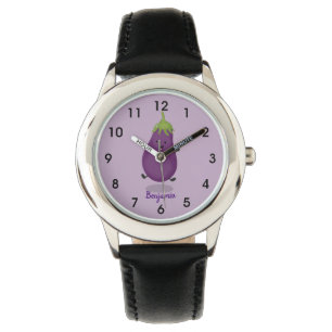 Montre Caricature d'aubergine d'aubergine joliment heureu