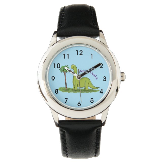 Montre Caricature de dinosaure de brontosaurus vert migno (devant)