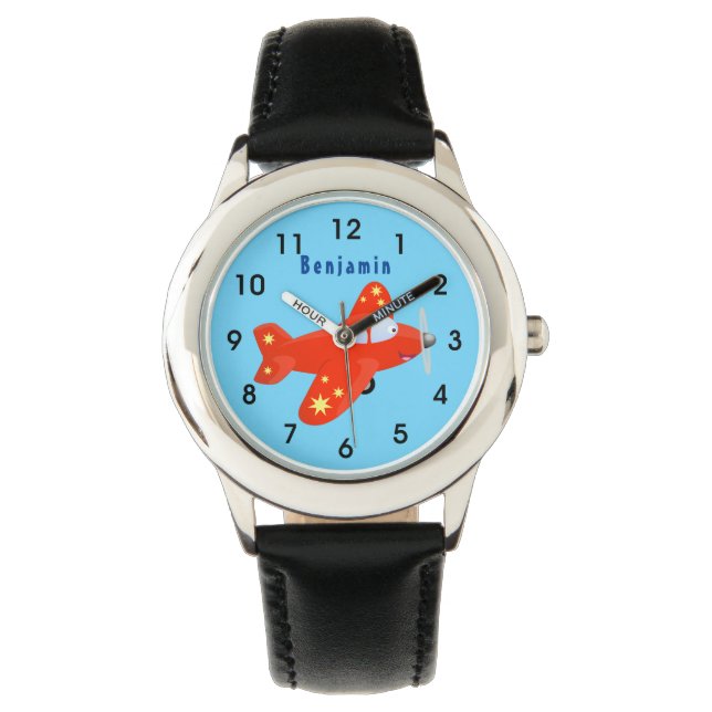 Montre Caricature de vol d'avion rouge mignon (devant)