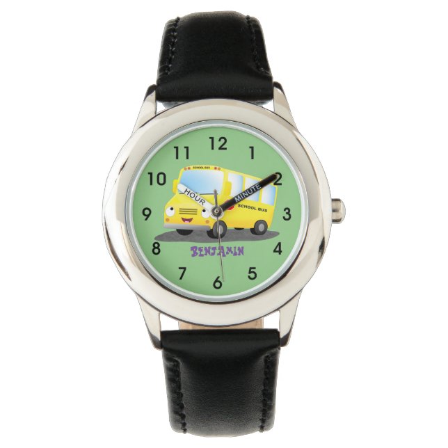 Montre Caricature du bus scolaire jaune joyeux (devant)