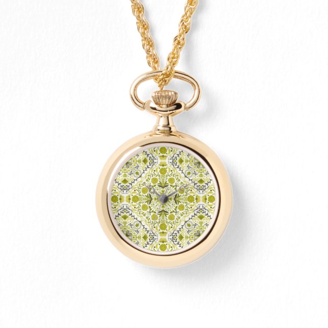 Montre Carreaux de fleurs en vert (Recto)