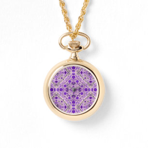 Montre Carreaux floraux en violet et coton bonbon rose
