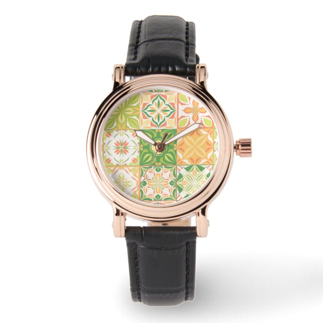 Montre Carreaux ornés en vert et jaune (Recto)